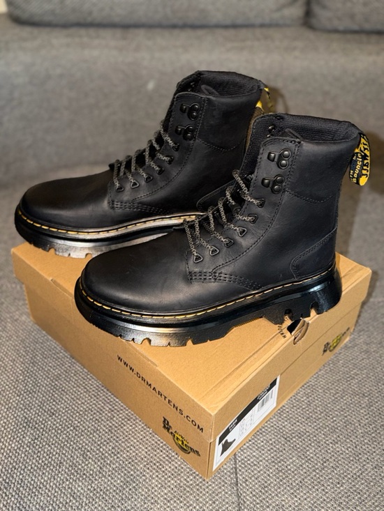 Dr. Martens Other - Dr. Martens Black Leather Lace-Up Boots with Yellow Details